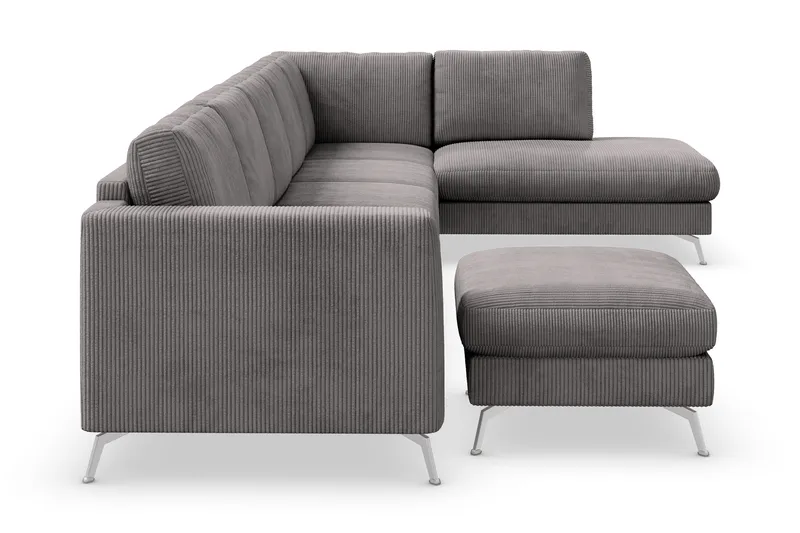 Ocean Lyx 6-seters Høyrevendt U-formet Sofa med Divan og Sjeselong + Fotskammel i Manchester - Mørk grå - Møbler - Sofaer - U-sofa