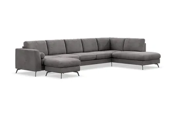Ocean Lyx 6-seters Høyrevendt U-formet Sofa med Divan og Sjeselong + Fotskammel i Manchester - Mørk grå - Møbler - Sofaer - U-sofa