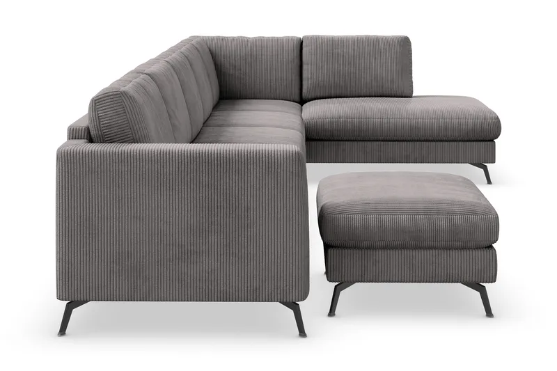 Ocean Lyx 6-seters Høyrevendt U-formet Sofa med Divan og Sjeselong + Fotskammel i Manchester - Mørk grå - Møbler - Sofaer - U-sofa