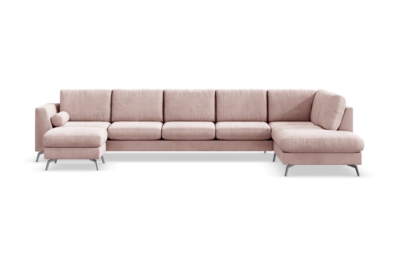 Ocean Lyx 6-seters Høyrevendt U-formet Sofa med Divan og Sjeselong + Fotskammel i Manchester - Rosa - Møbler - Sofaer - U-sofa