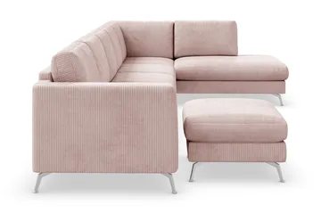 Ocean Lyx 6-seters Høyrevendt U-formet Sofa med Divan og Sjeselong + Fotskammel i Manchester - Rosa - Møbler - Sofaer - U-sofa