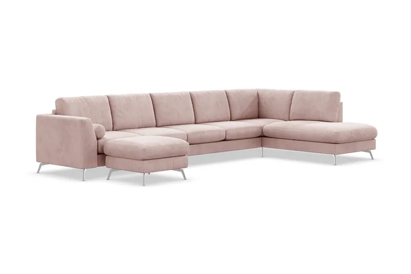 Ocean Lyx 6-seters Høyrevendt U-formet Sofa med Divan og Sjeselong + Fotskammel i Manchester - Rosa - Møbler - Sofaer - U-sofa