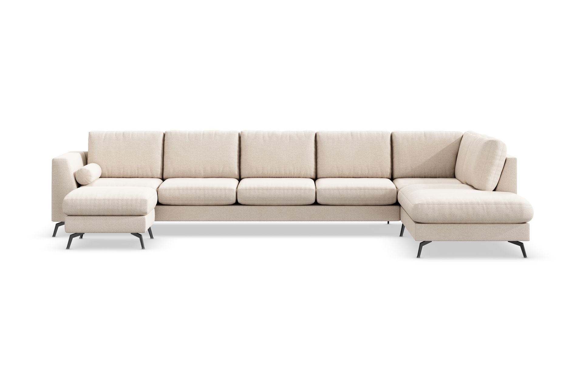 Ocean Lyx 6-seters Høyrevendt U-formet Sofa med Divan og Sjeselong + Fotskammel i Stoff - Beige - Møbler - Sofaer - Sofaer med sjeselong