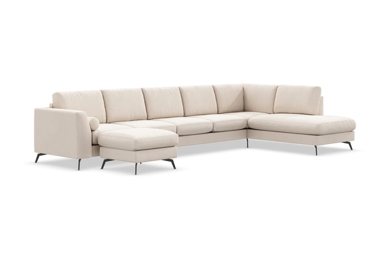 Ocean Lyx 6-seters Høyrevendt U-formet Sofa med Divan og Sjeselong + Fotskammel i Stoff - Beige - Møbler - Sofaer - Sofaer med sjeselong