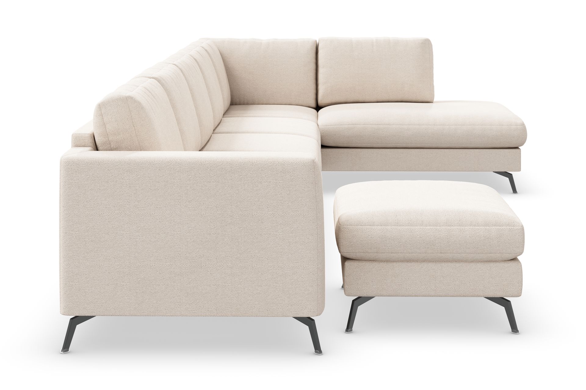 Ocean Lyx 6-seters Høyrevendt U-formet Sofa med Divan og Sjeselong + Fotskammel i Stoff - Beige - Møbler - Sofaer - Sofaer med sjeselong