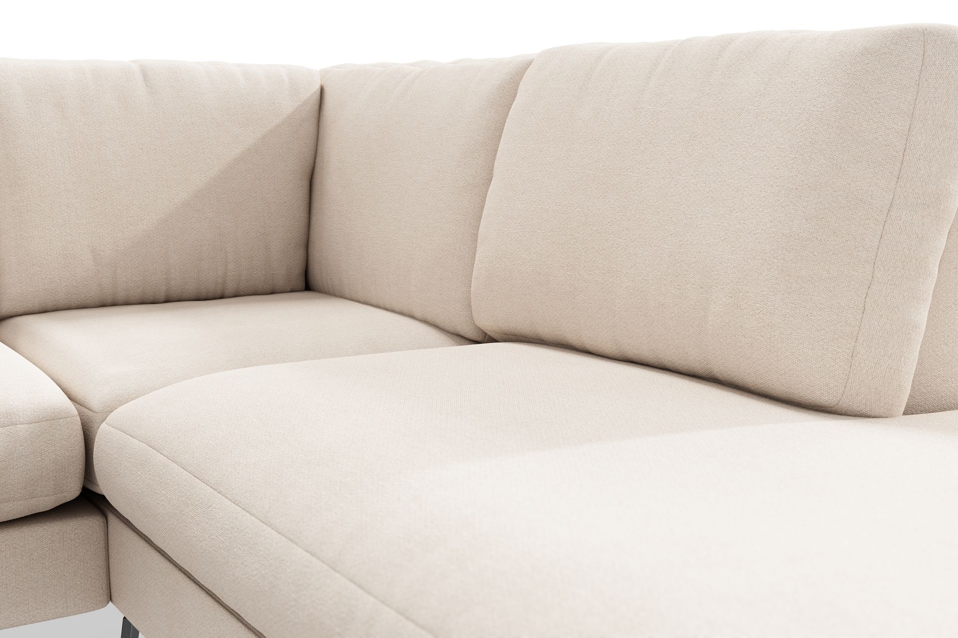 Ocean Lyx 6-seters Høyrevendt U-formet Sofa med Divan og Sjeselong + Fotskammel i Stoff - Beige - Møbler - Sofaer - Sofaer med sjeselong