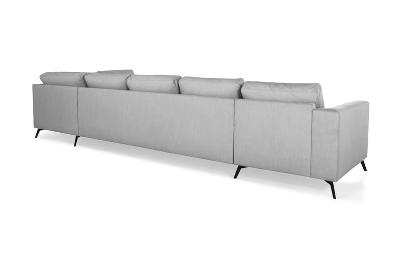 Ocean Lyx 6-seters Høyrevendt U-formet Sofa med Divan og Sjeselong + Fotskammel i Stoff - Grå - Møbler - Sofaer - U-sofa