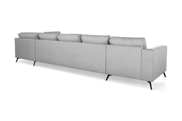 Ocean Lyx 6-seters Høyrevendt U-formet Sofa med Divan og Sjeselong + Fotskammel i Stoff - Grå - Møbler - Sofaer - U-sofa