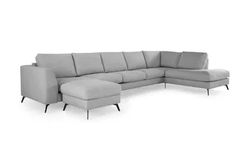 Ocean Lyx 6-seters Høyrevendt U-formet Sofa med Divan og Sjeselong + Fotskammel i Stoff - Grå - Møbler - Sofaer - U-sofa