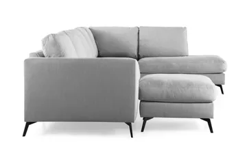 Ocean Lyx 6-seters Høyrevendt U-formet Sofa med Divan og Sjeselong + Fotskammel i Stoff - Grå - Møbler - Sofaer - U-sofa