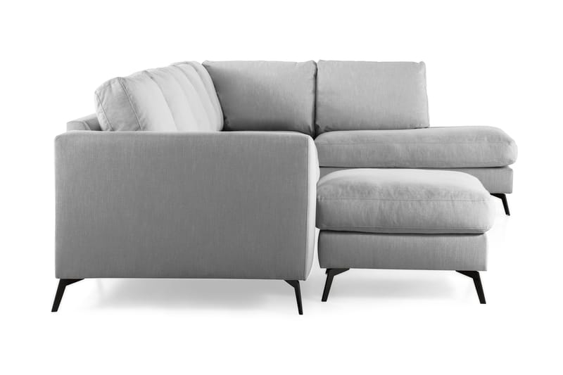 Ocean Lyx 6-seters Høyrevendt U-formet Sofa med Divan og Sjeselong + Fotskammel i Stoff - Grå - Møbler - Sofaer - U-sofa