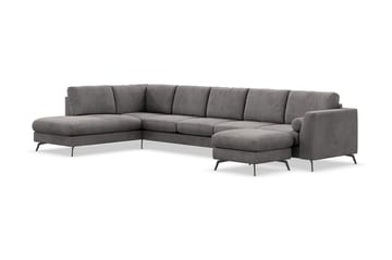 Ocean Lyx 6-seters Venstrevendt U-formet Sofa med Divan og Sjeselong + Fotskammel i Manchester - Mørk grå - Møbler - Sofaer - U-sofa