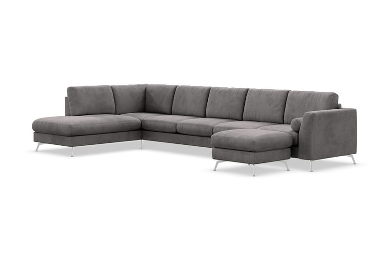Ocean Lyx 6-seters Venstrevendt U-formet Sofa med Divan og Sjeselong + Fotskammel i Manchester - Mørk grå - Møbler - Sofaer - U-sofa