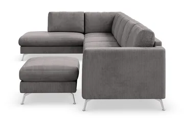 Ocean Lyx 6-seters Venstrevendt U-formet Sofa med Divan og Sjeselong + Fotskammel i Manchester - Mørk grå - Møbler - Sofaer - U-sofa