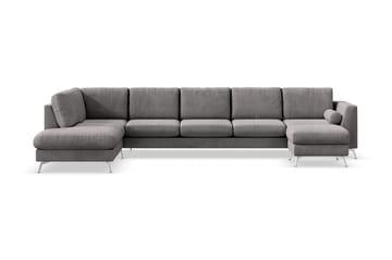 Ocean Lyx 6-seters Venstrevendt U-formet Sofa med Divan og Sjeselong + Fotskammel i Manchester - Mørk grå - Møbler - Sofaer - U-sofa