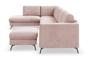 Ocean Lyx 6-seters Venstrevendt U-formet Sofa med Divan og Sjeselong + Fotskammel i Manchester - Rosa - Møbler - Sofaer - U-sofa