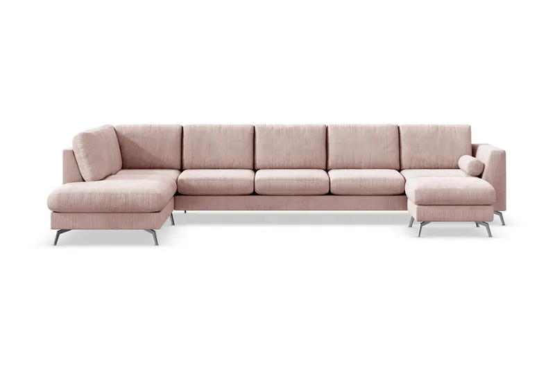 Ocean Lyx 6-seters Venstrevendt U-formet Sofa med Divan og Sjeselong + Fotskammel i Manchester, Rosa