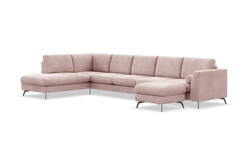 Ocean Lyx 6-seters Venstrevendt U-formet Sofa med Divan og Sjeselong + Fotskammel i Manchester - Rosa - Møbler - Sofaer - U-sofa