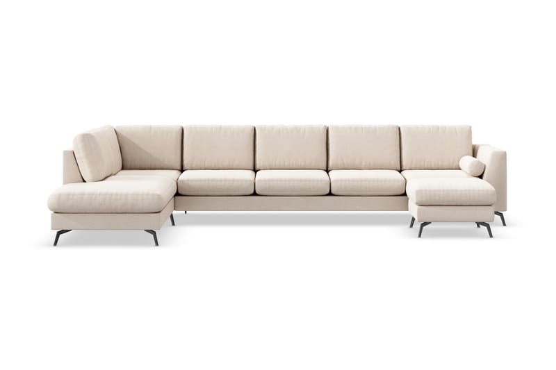 Ocean Lyx 6-seters Venstrevendt U-formet Sofa med Divan og Sjeselong + Fotskammel i Stoff - Beige - Møbler - Sofaer - U-sofa