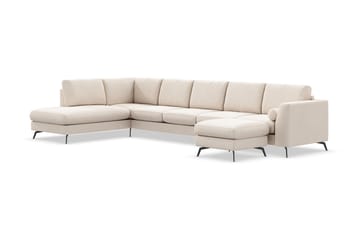 Ocean Lyx 6-seters Venstrevendt U-formet Sofa med Divan og Sjeselong + Fotskammel i Stoff - Beige - Møbler - Sofaer - U-sofa