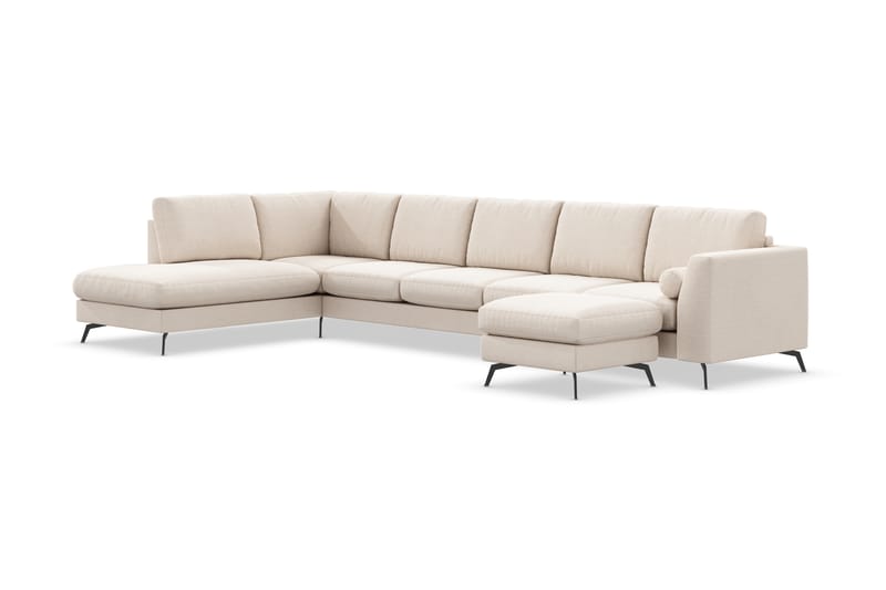 Ocean Lyx 6-seters Venstrevendt U-formet Sofa med Divan og Sjeselong + Fotskammel i Stoff - Beige - Møbler - Sofaer - U-sofa
