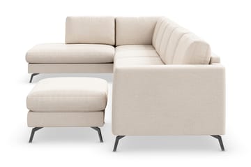 Ocean Lyx 6-seters Venstrevendt U-formet Sofa med Divan og Sjeselong + Fotskammel i Stoff - Beige - Møbler - Sofaer - U-sofa
