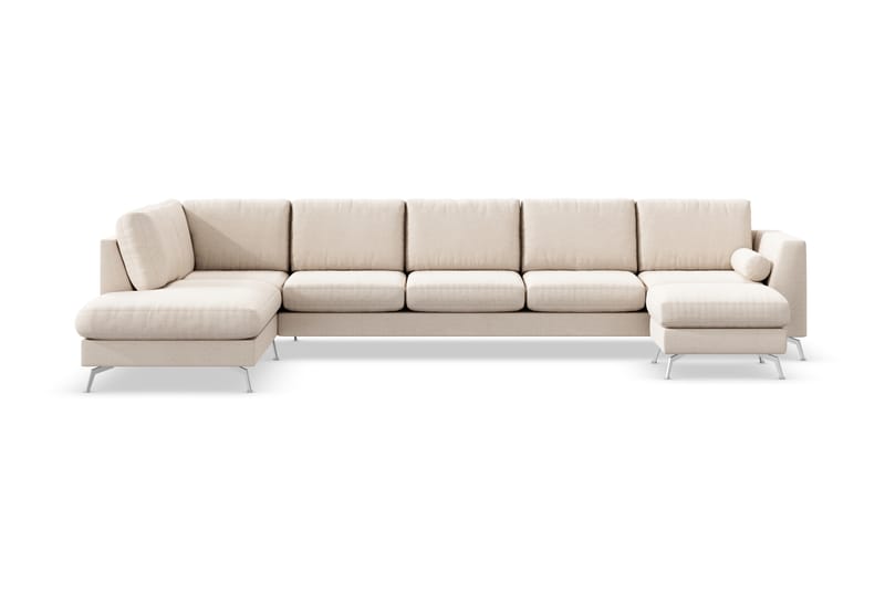 Ocean Lyx 6-seters Venstrevendt U-formet Sofa med Divan og Sjeselong + Fotskammel i Stoff - Beige - Møbler - Sofaer - U-sofa