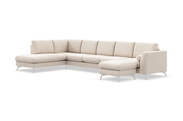 Ocean Lyx 6-seters Venstrevendt U-formet Sofa med Divan og Sjeselong + Fotskammel i Stoff - Beige - Møbler - Sofaer - U-sofa
