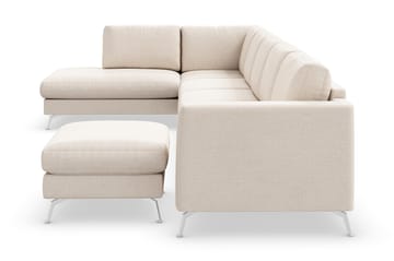 Ocean Lyx 6-seters Venstrevendt U-formet Sofa med Divan og Sjeselong + Fotskammel i Stoff - Beige - Møbler - Sofaer - U-sofa