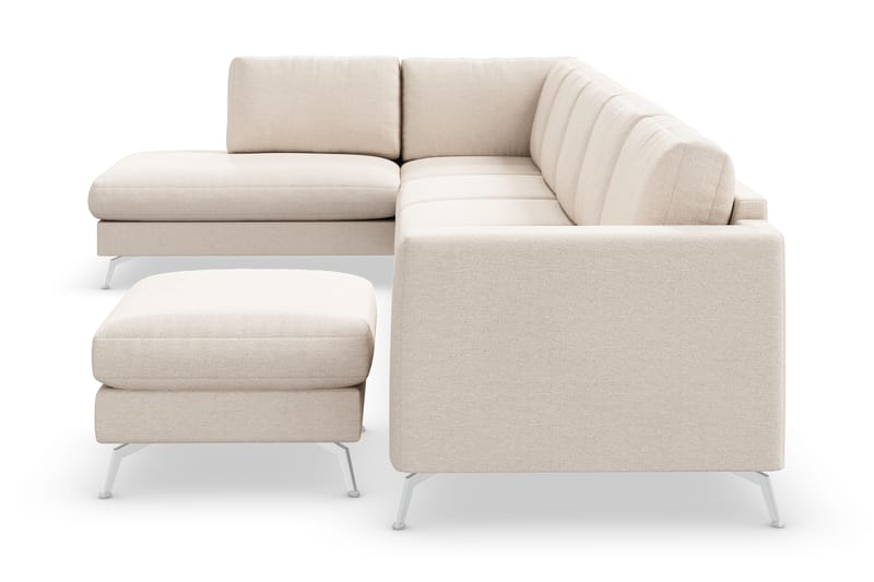 Ocean Lyx 6-seters Venstrevendt U-formet Sofa med Divan og Sjeselong + Fotskammel i Stoff - Beige - Møbler - Sofaer - U-sofa