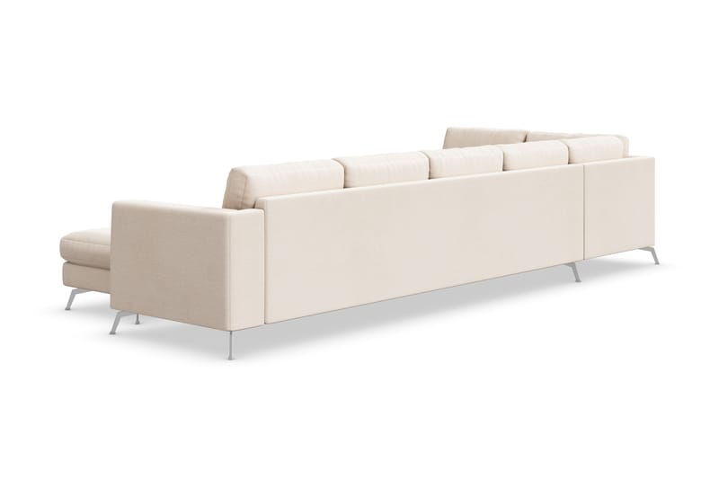 Ocean Lyx 6-seters Venstrevendt U-formet Sofa med Divan og Sjeselong + Fotskammel i Stoff - Beige - Møbler - Sofaer - U-sofa