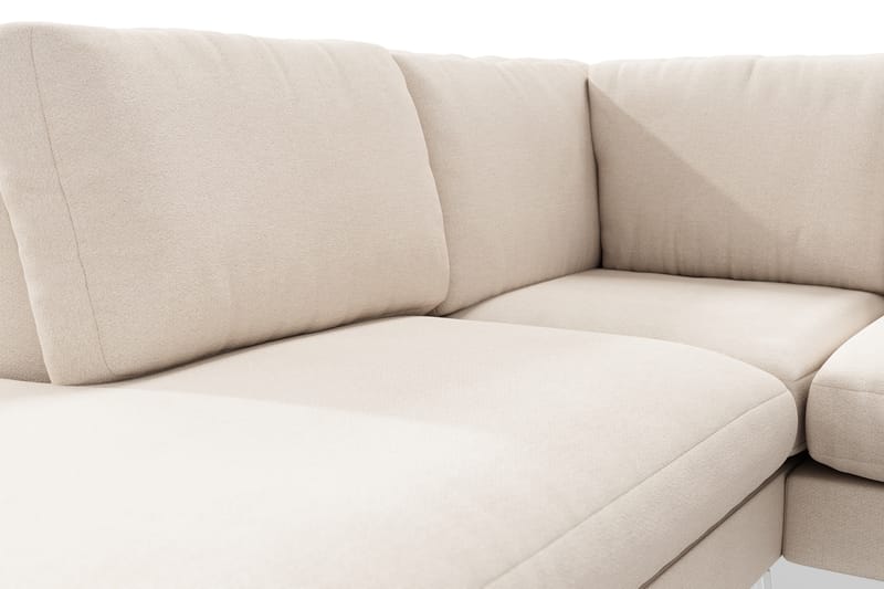 Ocean Lyx 6-seters Venstrevendt U-formet Sofa med Divan og Sjeselong + Fotskammel i Stoff - Beige - Møbler - Sofaer - U-sofa