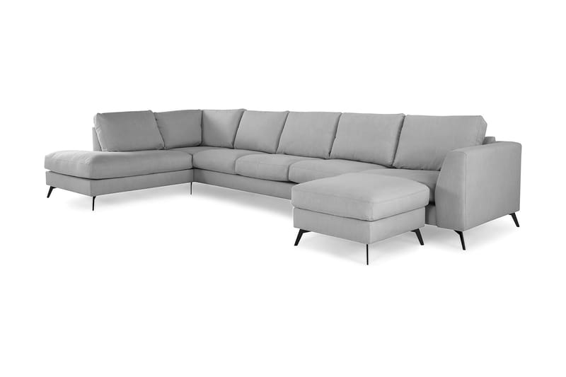 Ocean Lyx 6-seters Venstrevendt U-formet Sofa med Divan og Sjeselong + Fotskammel i Stoff - Grå - Møbler - Sofaer - U-sofa