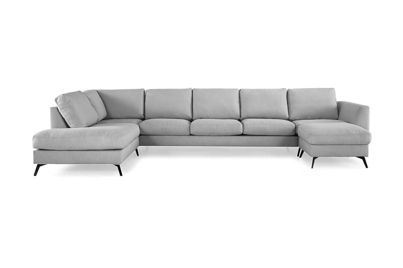 Ocean Lyx 6-seters Venstrevendt U-formet Sofa med Divan og Sjeselong + Fotskammel i Stoff - Grå - Møbler - Sofaer - U-sofa