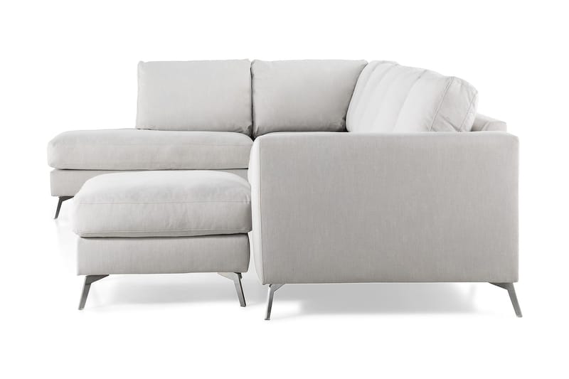 Ocean Lyx 6-seters Venstrevendt U-formet Sofa med Divan og Sjeselong + Fotskammel i Stoff - Lys grå - Møbler - Sofaer - U-sofa