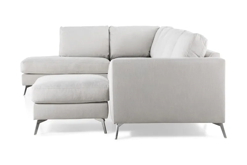 Ocean Lyx 6-seters Venstrevendt U-formet Sofa med Divan og Sjeselong + Fotskammel i Stoff - Lys grå - Møbler - Sofaer - U-sofa