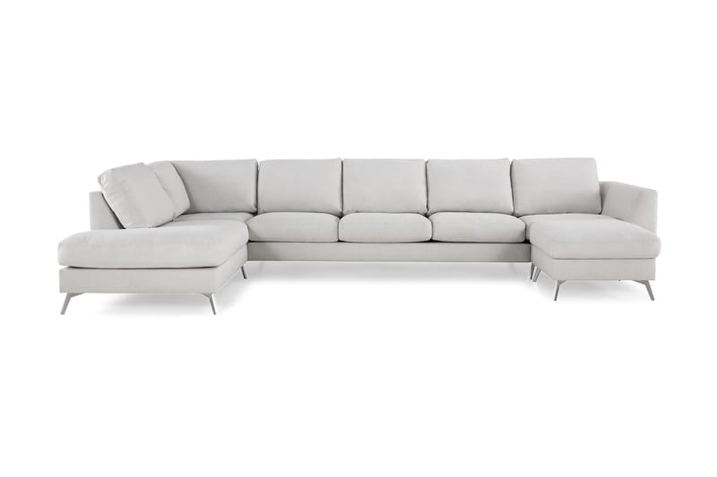 Ocean Lyx 6-seters Venstrevendt U-formet Sofa med Divan og Sjeselong + Fotskammel i Stoff - Lys grå - Møbler - Sofaer - U-sofa