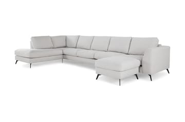Ocean Lyx 6-seters Venstrevendt U-formet Sofa med Divan og Sjeselong + Fotskammel i Stoff - Lys grå - Møbler - Sofaer - U-sofa