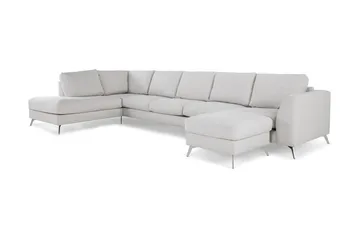 Ocean Lyx 6-seters Venstrevendt U-formet Sofa med Divan og Sjeselong + Fotskammel i Stoff - Lys grå - Møbler - Sofaer - U-sofa