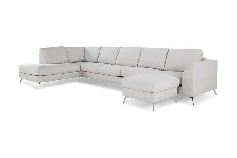 Ocean Lyx 6-seters Venstrevendt U-formet Sofa med Divan og Sjeselong + Fotskammel i Stoff - Lys grå - Møbler - Sofaer - U-sofa