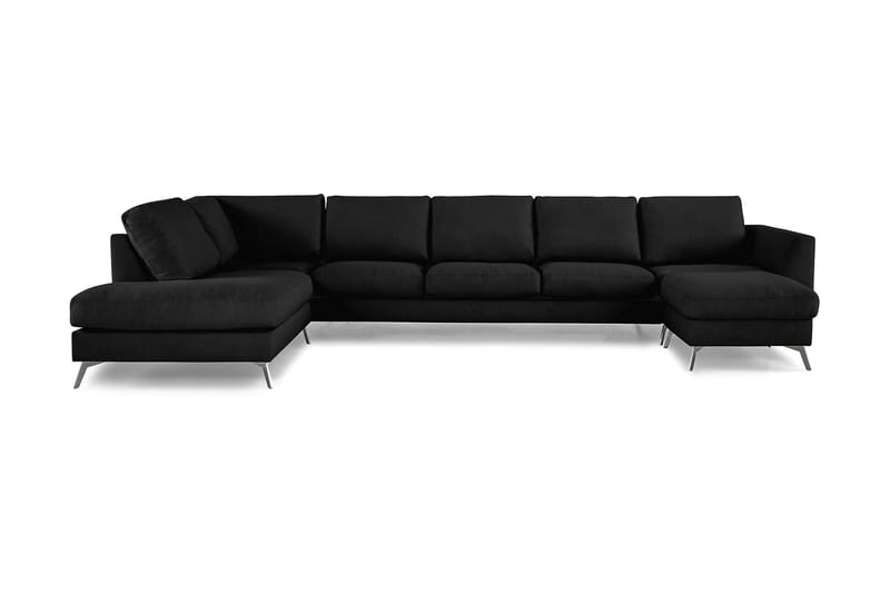 Ocean Lyx 6-seters Venstrevendt U-formet Sofa med Divan og Sjeselong + Fotskammel i Stoff - Svart - Møbler - Sofaer - U-sofa