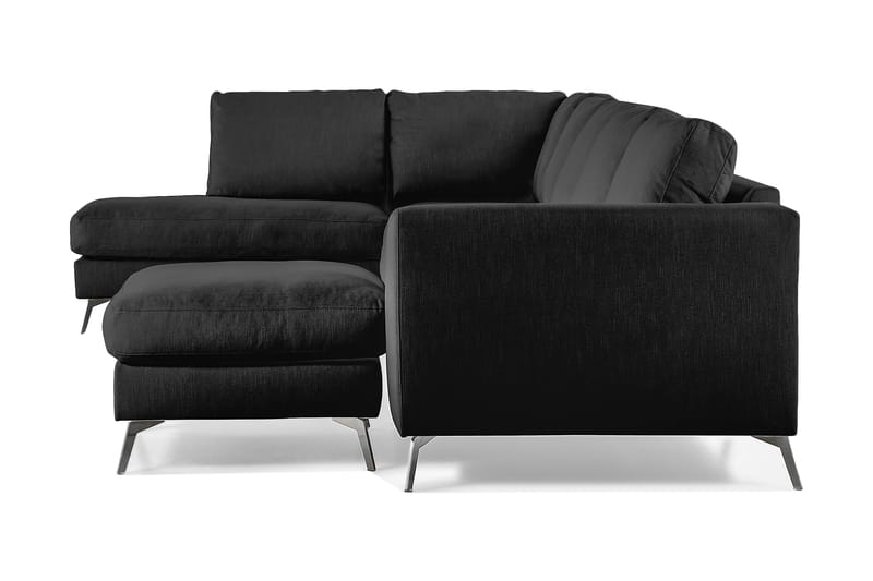 Ocean Lyx 6-seters Venstrevendt U-formet Sofa med Divan og Sjeselong + Fotskammel i Stoff - Svart - Møbler - Sofaer - U-sofa