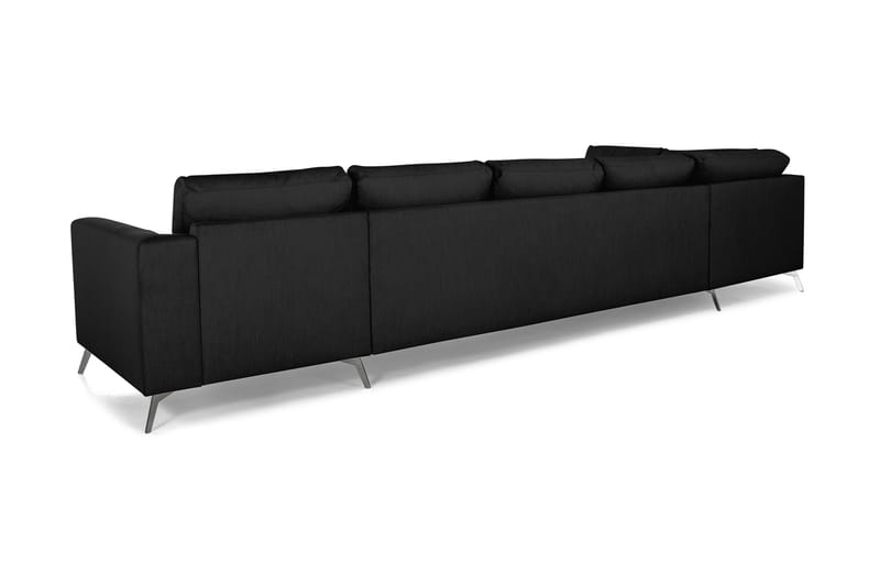 Ocean Lyx 6-seters Venstrevendt U-formet Sofa med Divan og Sjeselong + Fotskammel i Stoff - Svart - Møbler - Sofaer - U-sofa