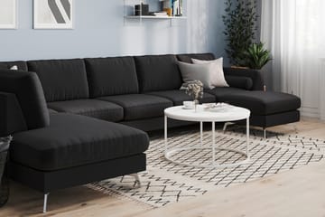Ocean Lyx 6-seters Venstrevendt U-formet Sofa med Divan og Sjeselong + Fotskammel i Stoff - Svart - Møbler - Sofaer - U-sofa