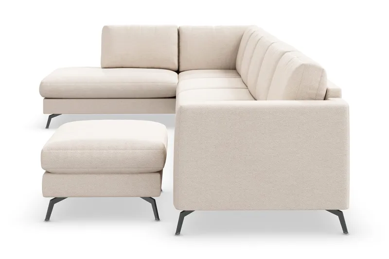 Ocean Lyx 6-seters Venstrevendt U-formet Sofa med Divan og Sjeselong + Fotskammel i Stoff - Beige - Møbler - Sofaer - Sofaer med sjeselong