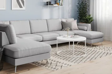 Ocean Lyx 6-seters Venstrevendt U-formet Sofa med Divan og Sjeselong + Fotskammel i Stoff - Grå - Møbler - Sofaer - U-sofa