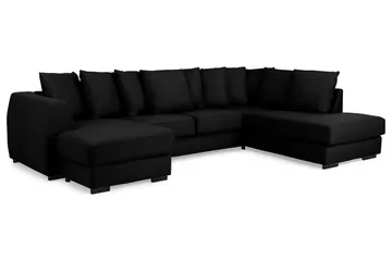 Optus 4-seters Høyrevendt U-formet Sofa med Divan og Sjeselong i Stoff inkl. Pynteputer - Svart - Møbler - Sofaer - U-sofa