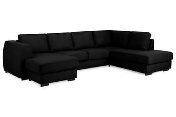 Optus 4-seters Høyrevendt U-formet Sofa med Divan og Sjeselong i Stoff - Svart - Møbler - Sofaer - Sofaer med sjeselong - 4 seters sofa med divan