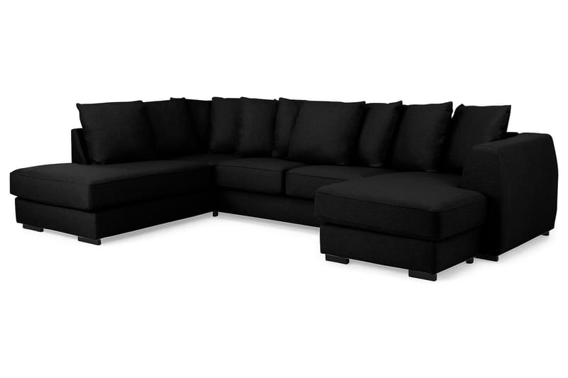 Optus 4-seters Venstrevendt U-formet Sofa med Divan og Sjeselong i Stoff inkl. Pynteputer - Svart - Møbler - Sofaer - U-sofa