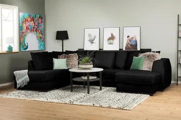 Optus 4-seters Venstrevendt U-formet Sofa med Divan og Sjeselong i Stoff inkl. Pynteputer - Svart - Møbler - Sofaer - U-sofa